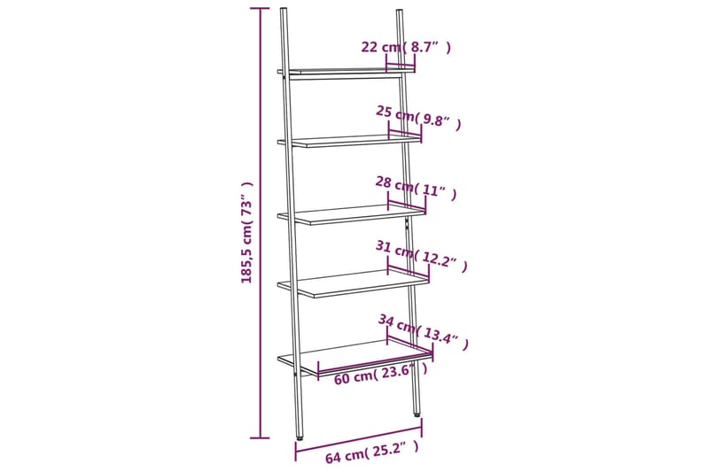 beBasic 5-kerroksinen kalteva hylly musta 64x34x185,5 cm - Musta - Säilytys - Hylly - Kirjahylly