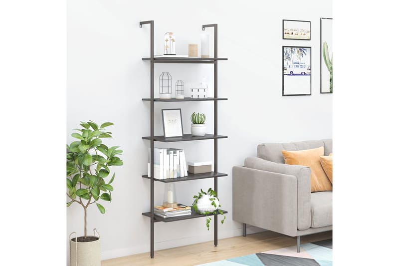 beBasic 5-kerroksinen kalteva hylly musta 64x35x185 cm - Musta - Säilytys - Hylly - Kirjahylly