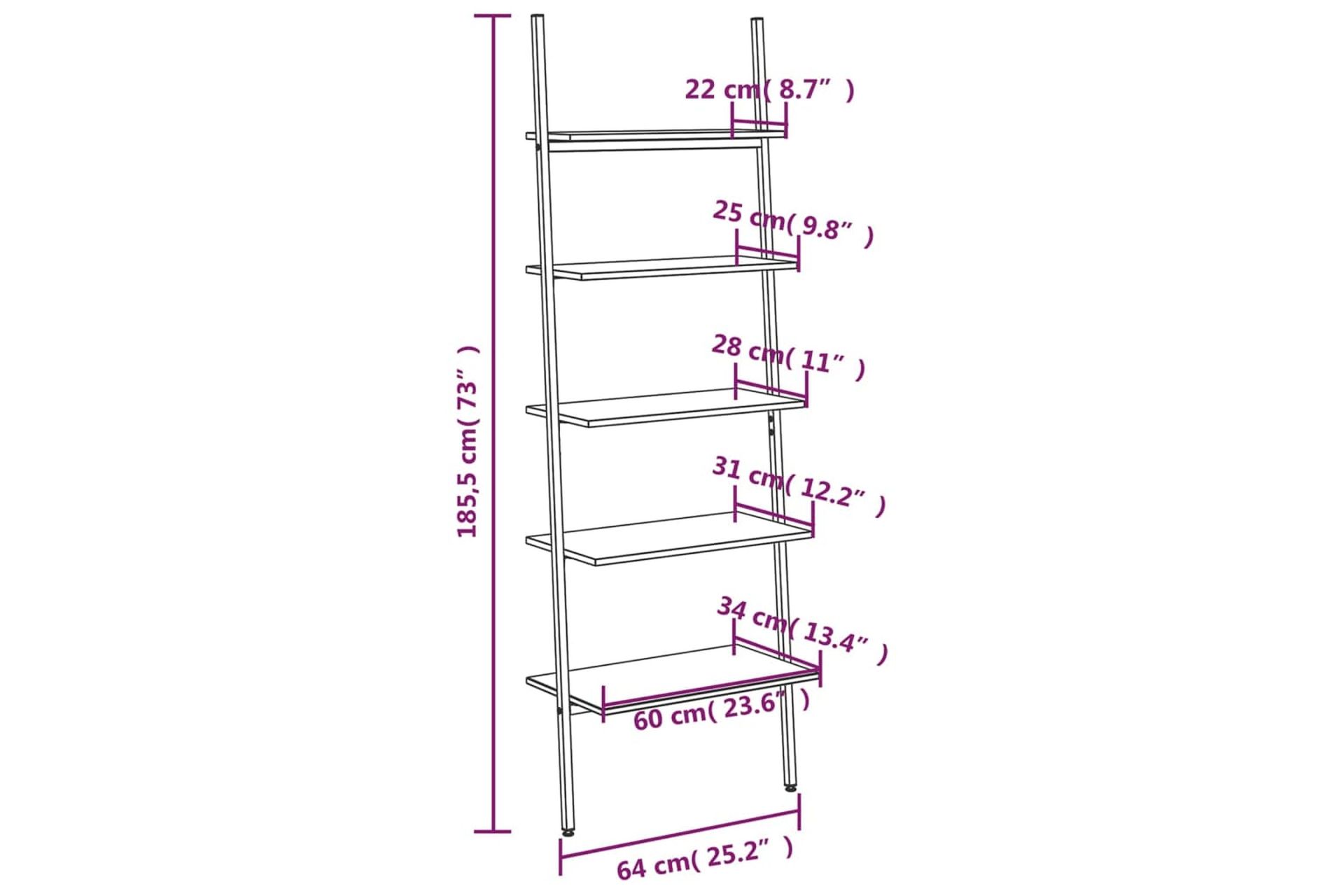beBasic 5-kerroksinen kalteva hylly tummanrusk. ja musta 64x34x185,5 cm - Ruskea - Säilytys - Hylly - Kirjahylly