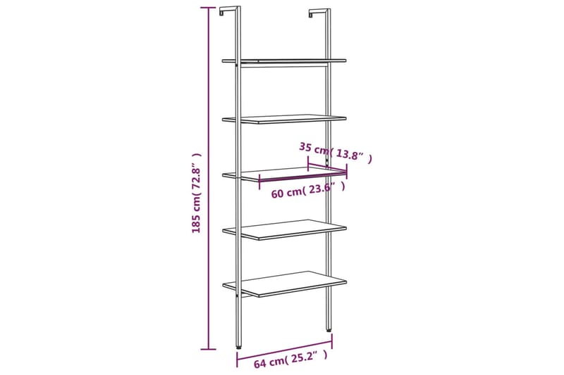 beBasic 5-kerroksinen kalteva hylly tummanruskea ja musta 64x35x185 cm - Ruskea - Säilytys - Hylly - Kirjahylly