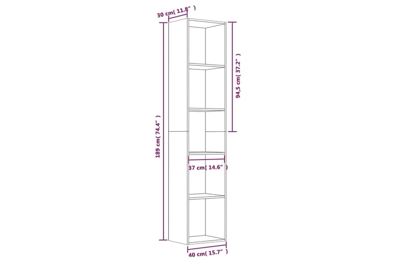 beBasic Kirjahylly ruskea tammi 40x30x189 cm tekninen puu - Ruskea - Säilytys - Hylly - Kirjahylly