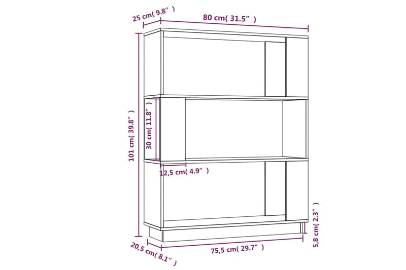 beBasic Kirjahylly/tilanjakaja 80x25x101 cm täysi mänty - Ruskea - Säilytys - Hylly - Kirjahylly