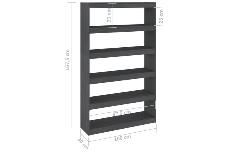 beBasic Kirjahylly/tilanjakaja harmaa 100x30x167,5 cm täysi mänty - Harmaa - Kirjahylly - Hylly