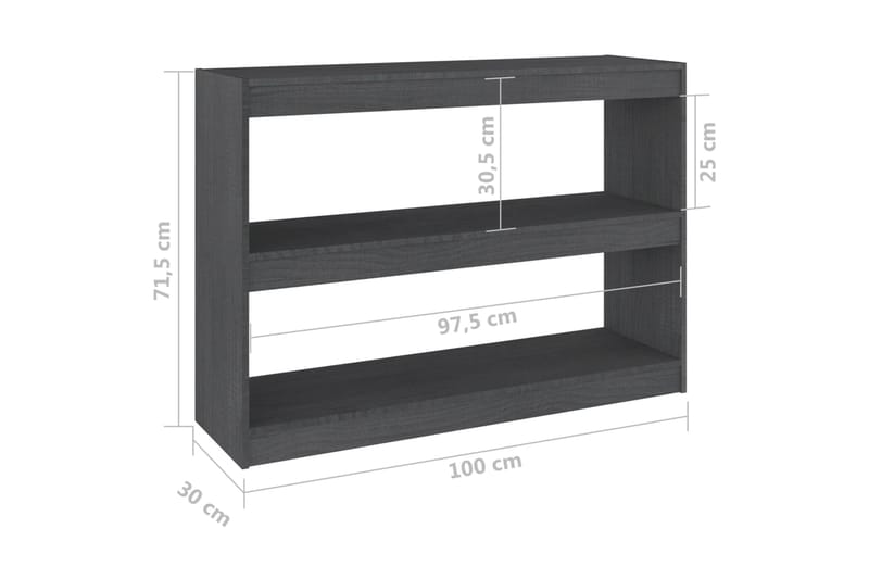 beBasic Kirjahylly/tilanjakaja harmaa 100x30x71,5 cm täysi mänty - Harmaa - Kirjahylly - Hylly