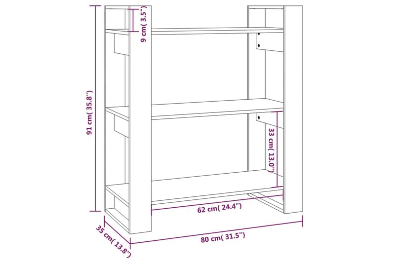 beBasic Kirjahylly/tilanjakaja harmaa 80x35x91 cm täysi mänty - Harmaa - Säilytys - Hylly - Kirjahylly