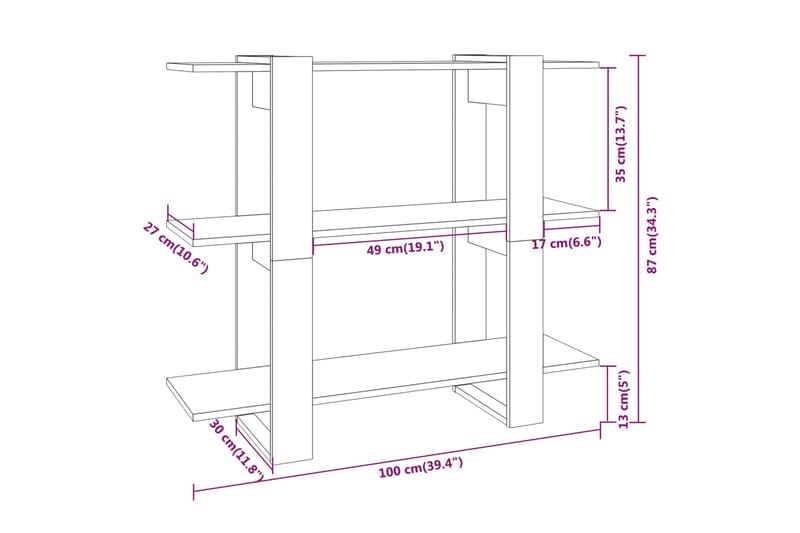 beBasic Kirjahylly/tilanjakaja harmaa Sonoma 100x30x87 cm - Harmaa - Kirjahylly - Hylly