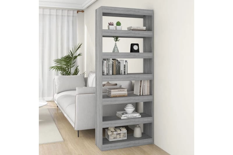 beBasic Kirjahylly/tilanjakaja harmaa Sonoma 80x30x198 cm lastulevy - Harmaa - Säilytys - Hylly - Kirjahylly
