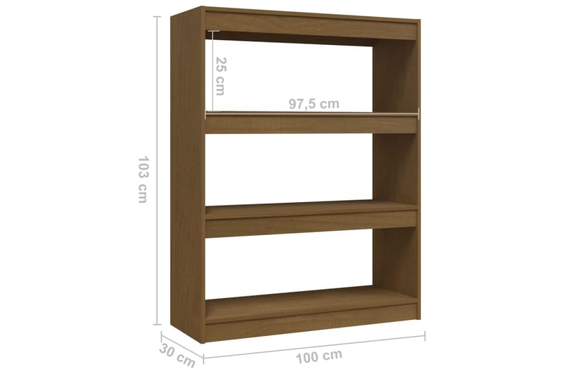 beBasic Kirjahylly/tilanjakaja hunajanruskea 100x30x103 cm täysi mänty - Ruskea - Säilytys - Hylly - Kirjahylly
