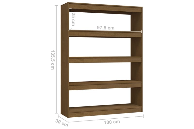 beBasic Kirjahylly/tilanjakaja hunajanruskea 100x30x135,5cm täysi mänty - Ruskea - Säilytys - Hylly - Kirjahylly