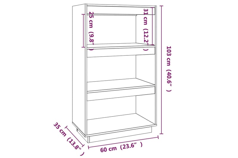 beBasic Kirjahylly/tilanjakaja hunajanruskea 60x35x103 cm täysi m�änty - Ruskea - Säilytys - Hylly - Kirjahylly