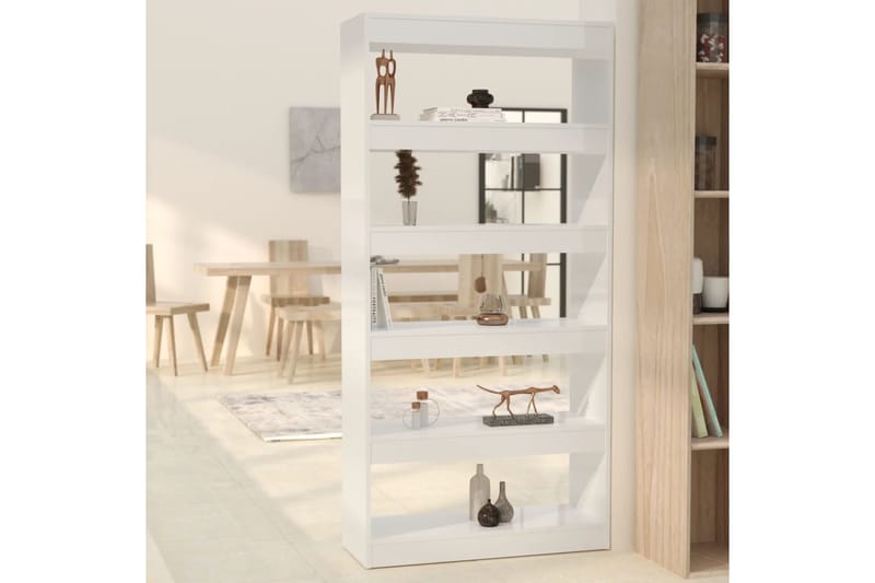 beBasic Kirjahylly/tilanjakaja korkeakiilto valk 80x30x166 cm lastulevy - Valkoinen - Säilytys - Hylly - Kirjahylly