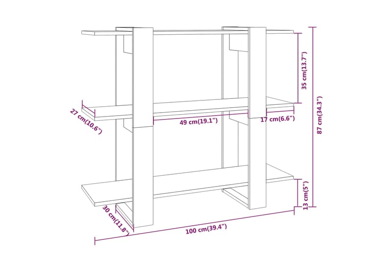 beBasic Kirjahylly/tilanjakaja korkeakiilto valkoinen 100x30x87 cm - Valkoinen - Säilytys - Hylly - Kirjahylly