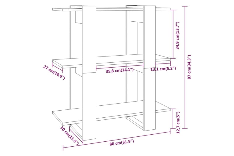 beBasic Kirjahylly/tilanjakaja korkeakiilto valkoinen 80x30x87 cm - Valkoinen - Kirjahylly - Hylly