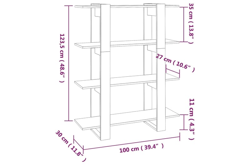 beBasic Kirjahylly/tilanjakaja musta 100x30x123,5 cm lastulevy - Musta - Kirjahylly - Hylly