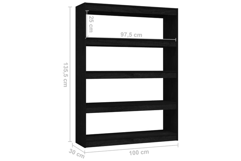 beBasic Kirjahylly/tilanjakaja musta 100x30x135,5 cm täysi mänty - Musta - Säilytys - Hylly - Kirjahylly