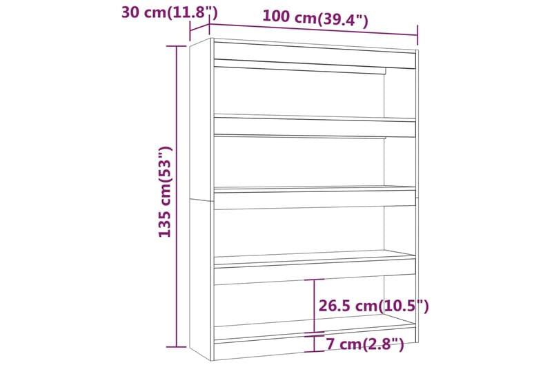 beBasic Kirjahylly/tilanjakaja musta 100x30x135 cm lastulevy - Musta - Kirjahylly - Hylly