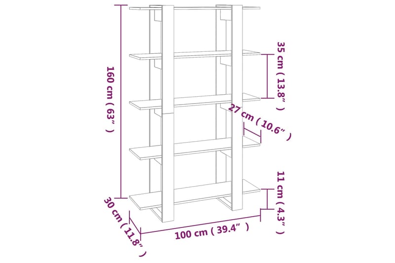beBasic Kirjahylly/tilanjakaja musta 100x30x160 cm - Musta - Säilytys - Hylly - Kirjahylly