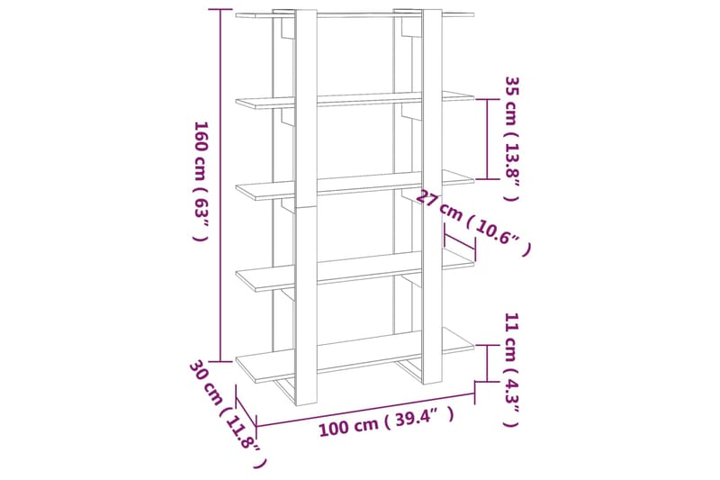 beBasic Kirjahylly/tilanjakaja musta 100x30x160 cm - Musta - Kirjahylly - Hylly