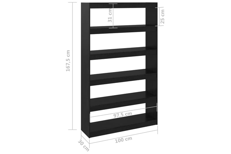 beBasic Kirjahylly/tilanjakaja musta 100x30x167,5 cm täysi mänty - Musta - Säilytys - Hylly - Kirjahylly