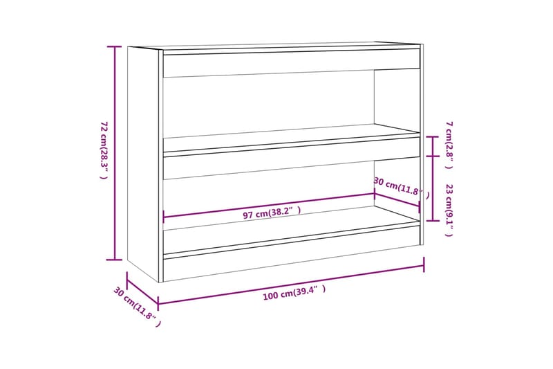 beBasic Kirjahylly/tilanjakaja musta 100x30x72 cm - Musta - Kirjahylly - Hylly