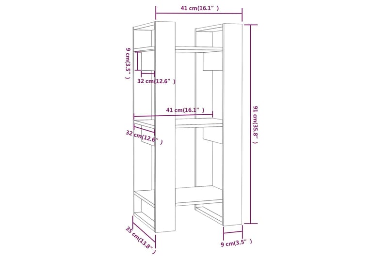 beBasic Kirjahylly/tilanjakaja musta 41x35x91 cm täysi mänty - Musta - Säilytys - Hylly - Kirjahylly