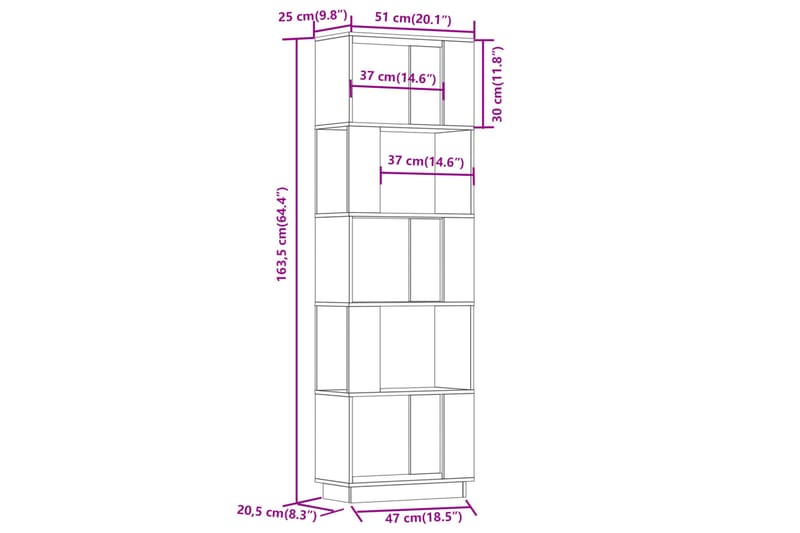 beBasic Kirjahylly/tilanjakaja musta 51x25x163,5 cm täysi mänty - Musta - Säilytys - Hylly - Kirjahylly