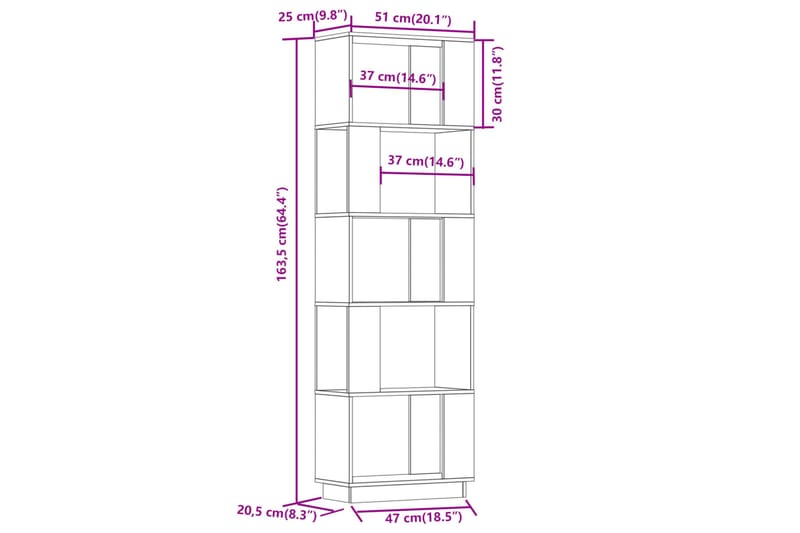 beBasic Kirjahylly/tilanjakaja musta 51x25x163,5 cm täysi mänty - Musta - Kirjahylly - Hylly