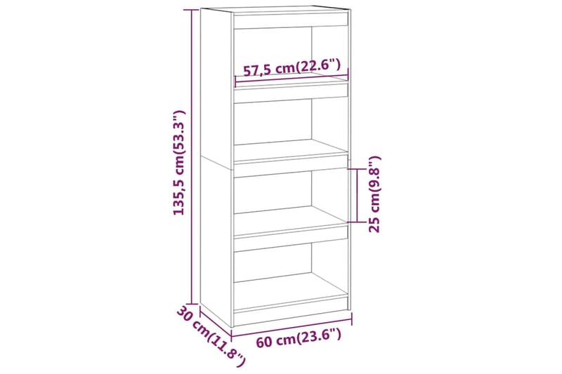 beBasic Kirjahylly/tilanjakaja musta 60x30x135,5 cm täysi mänty - Musta - Kirjahylly - Hylly