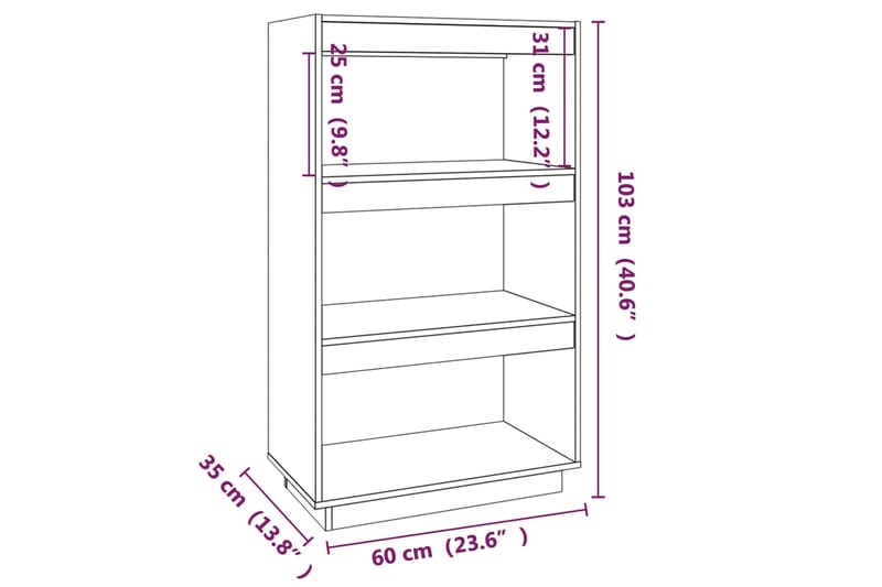 beBasic Kirjahylly/tilanjakaja musta 60x35x103 cm täysi mänty - Musta - Kirjahylly - Hylly