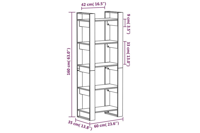 beBasic Kirjahylly/tilanjakaja musta 60x35x160 cm täysi mänty - Musta - Säilytys - Hylly - Kirjahylly