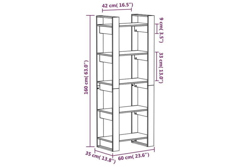 beBasic Kirjahylly/tilanjakaja musta 60x35x160 cm täysi mänty - Musta - Kirjahylly - Hylly