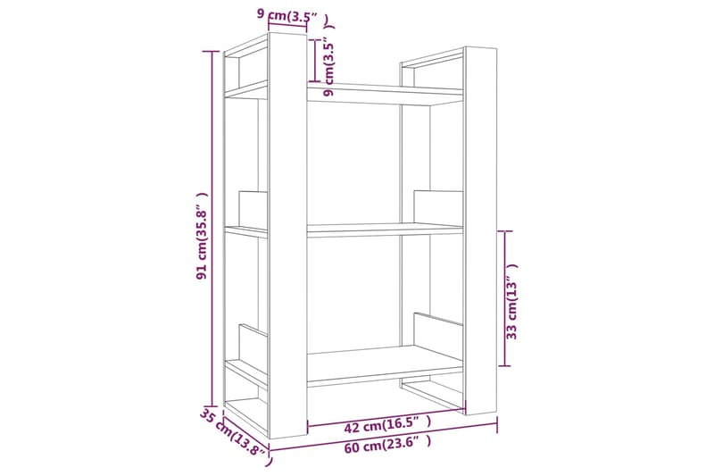 beBasic Kirjahylly/tilanjakaja musta 60x35x91 cm täysi mänty - Musta - Kirjahylly - Hylly