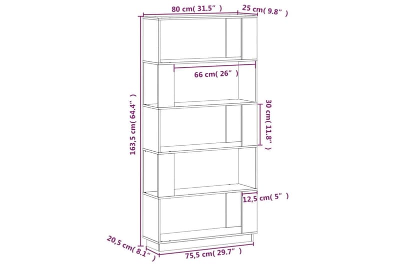 beBasic Kirjahylly/tilanjakaja musta 80x25x163,5 cm täysi mänty - Musta - Kirjahylly - Hylly