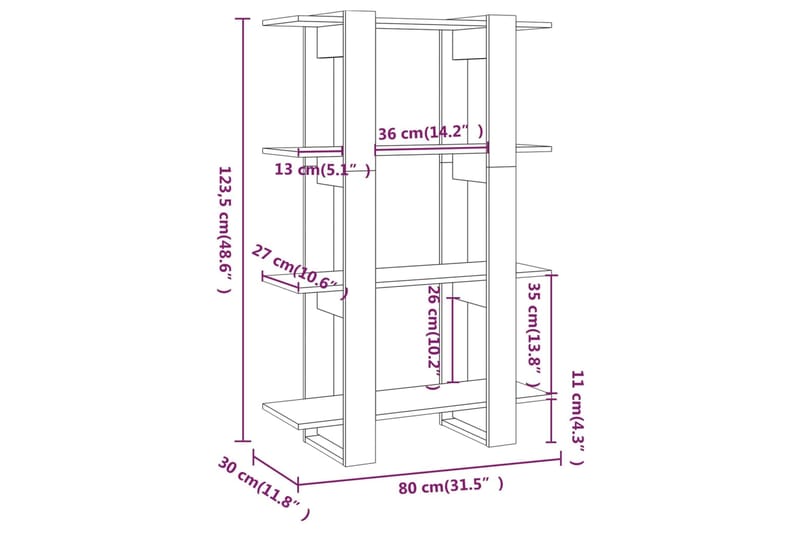 beBasic Kirjahylly/tilanjakaja musta 80x30x123,5 cm - Musta - Säilytys - Hylly - Kirjahylly
