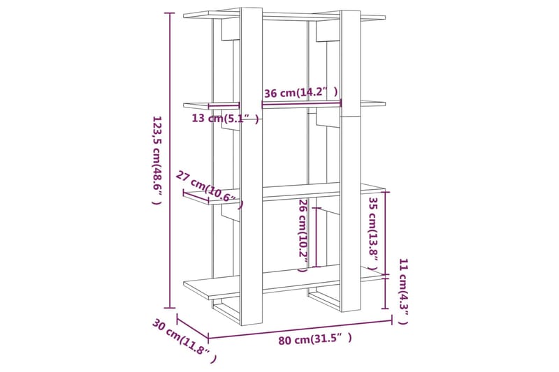 beBasic Kirjahylly/tilanjakaja musta 80x30x123,5 cm - Musta - Kirjahylly - Hylly