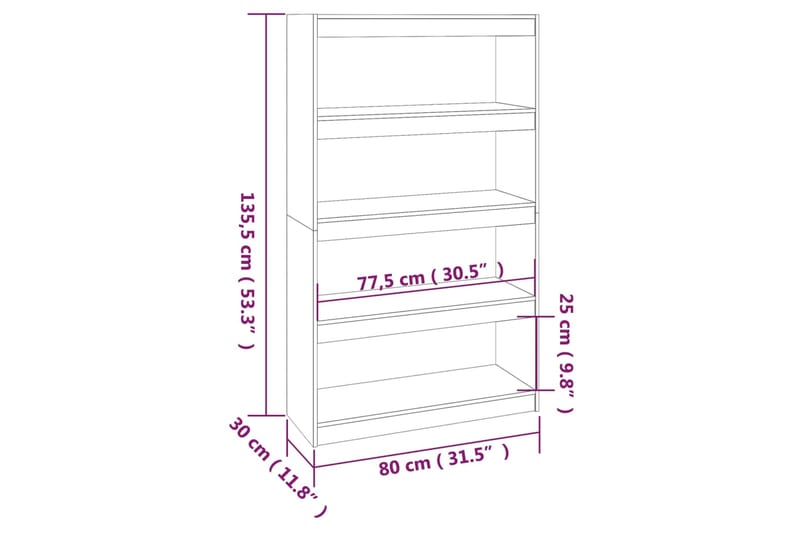 beBasic Kirjahylly/tilanjakaja musta 80x30x135,5 cm täysi mänty - Musta - Kirjahylly - Hylly