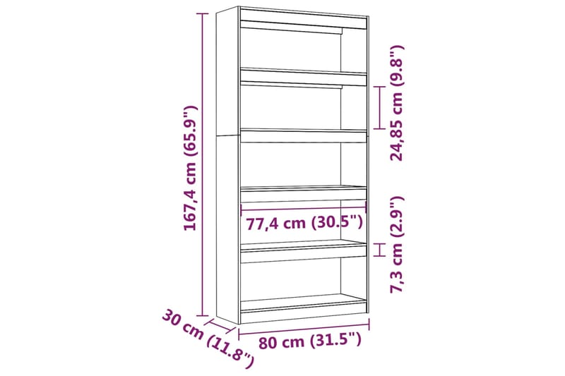 beBasic Kirjahylly/tilanjakaja musta 80x30x167,4 cm täysi mänty - Musta - Säilytys - Hylly - Kirjahylly