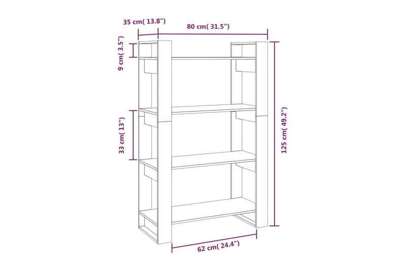 beBasic Kirjahylly/tilanjakaja musta 80x35x125 cm täysi mänty - Musta - Kirjahylly - Hylly