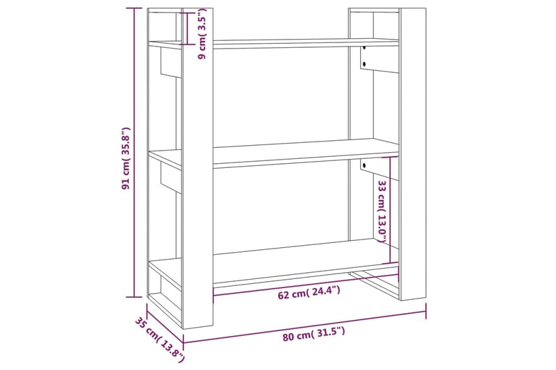 beBasic Kirjahylly/tilanjakaja musta 80x35x91 cm täysi mänty - Musta - Kirjahylly - Hylly