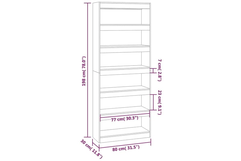 beBasic Kirjahylly/tilanjakaja savutammi 80x30x198 cm lastulevy - Ruskea - Kirjahylly - Hylly