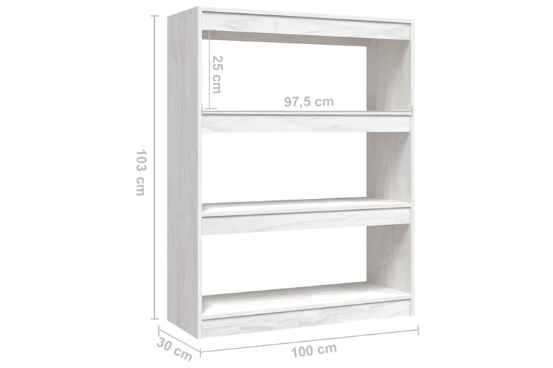 beBasic Kirjahylly/tilanjakaja valkoinen 100x30x103 cm täysi mänty - Valkoinen - Säilytys - Hylly - Kirjahylly