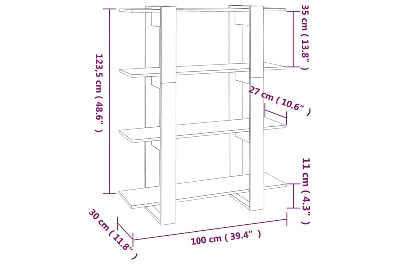 beBasic Kirjahylly/tilanjakaja valkoinen 100x30x123,5 cm - Valkoinen - Säilytys - Hylly - Kirjahylly