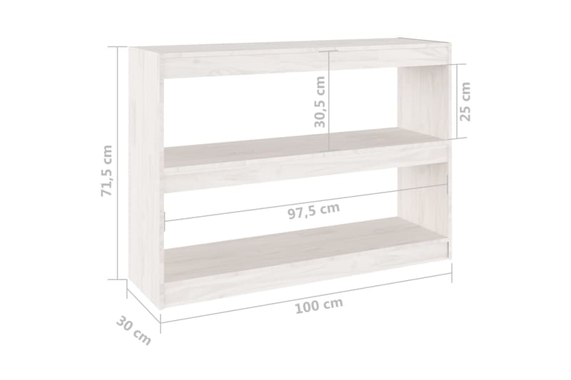 beBasic Kirjahylly/tilanjakaja valkoinen 100x30x71,5 cm täysi mänty - Valkoinen - Säilytys - Hylly - Kirjahylly