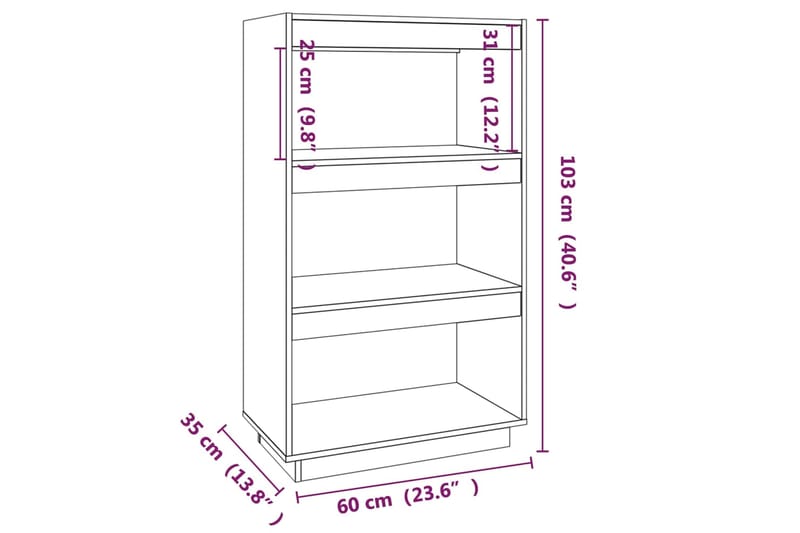 beBasic Kirjahylly/tilanjakaja valkoinen 60x35x103 cm täysi mänty - Valkoinen - Säilytys - Hylly - Kirjahylly
