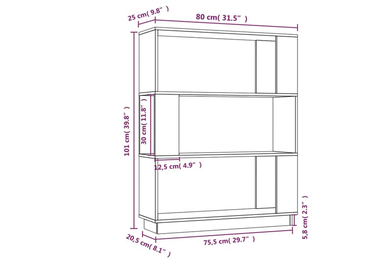 beBasic Kirjahylly/tilanjakaja valkoinen 80x25x101 cm täysi mänty - Valkoinen - Säilytys - Hylly - Kirjahylly