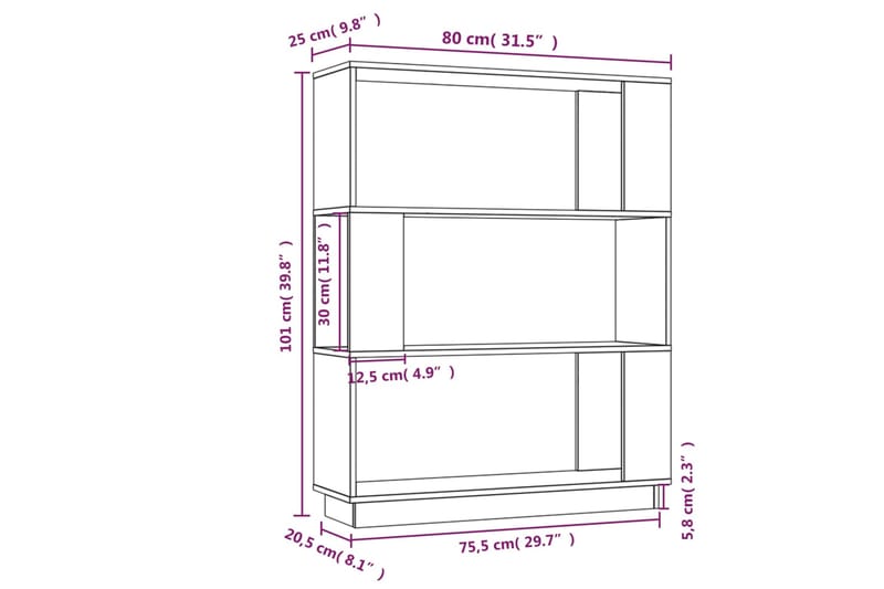 beBasic Kirjahylly/tilanjakaja valkoinen 80x25x101 cm täysi mänty - Valkoinen - Kirjahylly - Hylly