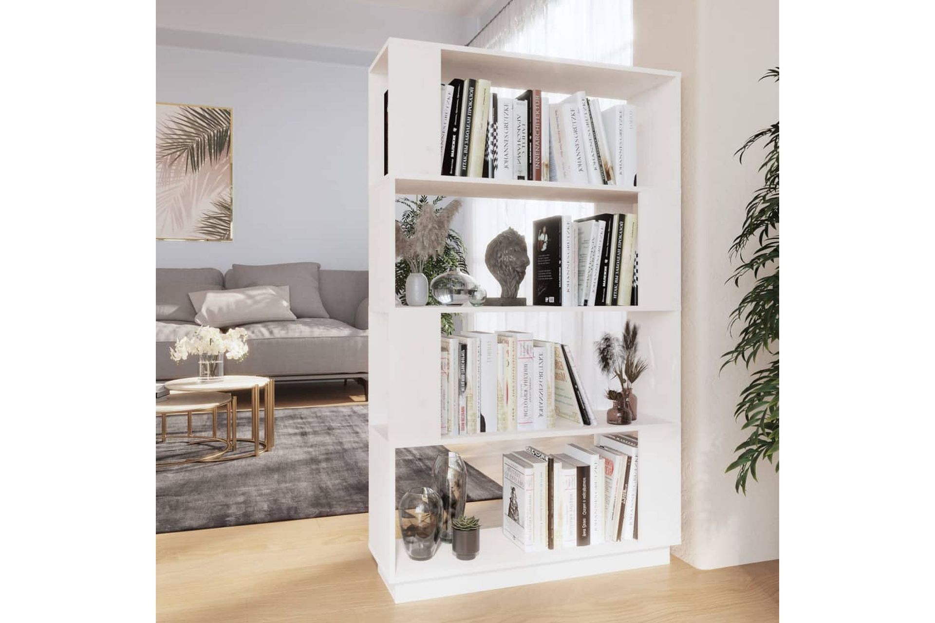beBasic Kirjahylly/tilanjakaja valkoinen 80x25x132 cm täysi mänty - Valkoinen - Säilytys - Hylly - Kirjahylly
