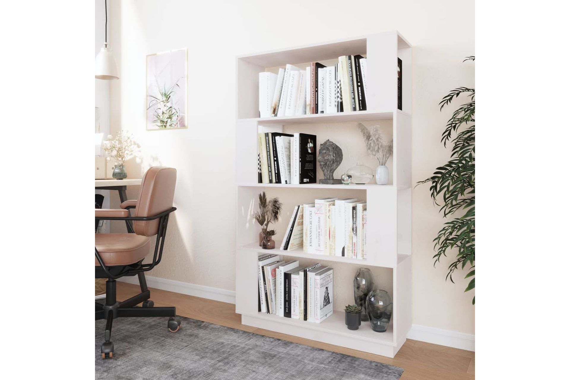 beBasic Kirjahylly/tilanjakaja valkoinen 80x25x132 cm täysi mänty - Valkoinen - Säilytys - Hylly - Kirjahylly