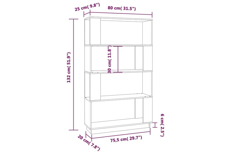 beBasic Kirjahylly/tilanjakaja valkoinen 80x25x132 cm täysi mänty - Valkoinen - Kirjahylly - Hylly