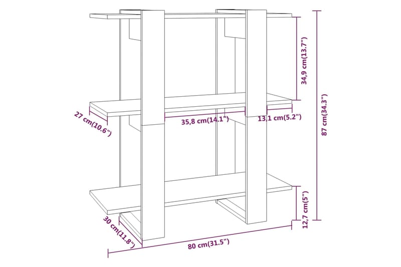 beBasic Kirjahylly/tilanjakaja valkoinen 80x30x87 cm - Valkoinen - Säilytys - Hylly - Kirjahylly